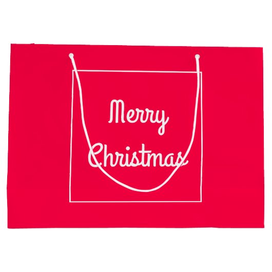 メリークリスマス文字ノスタルジックレッドホワイトテンプレート ラージペーパーバッグ (裏面)