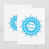 メリークリスマス文字ラウンドフレームスノーフレークブルーwh アドバイスカード (正面/裏面)