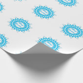 メリークリスマス文字ラウンドフレームスノーフレークブルーwh ラッピングペーパー (角)