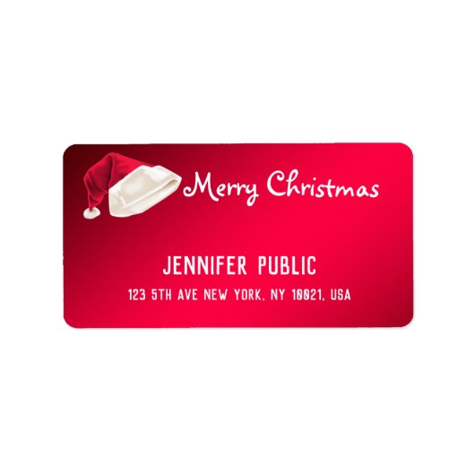 メリークリスマス文字レッドホワイトハンドスクリプトサンタ ラベル (正面)