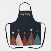 メリークリスマス文字抽象芸術クリスマスツリー エプロン (正面)
