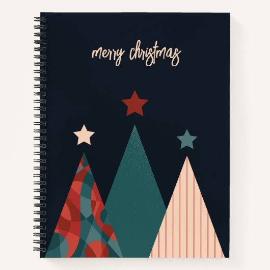 メリークリスマス文字抽象芸術クリスマスツリー ノートブック (正面)