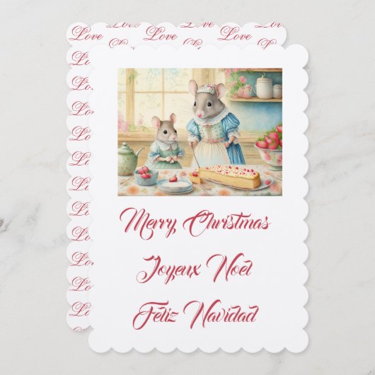 メリークリスマス料理と母 招待状 (正面/裏面)