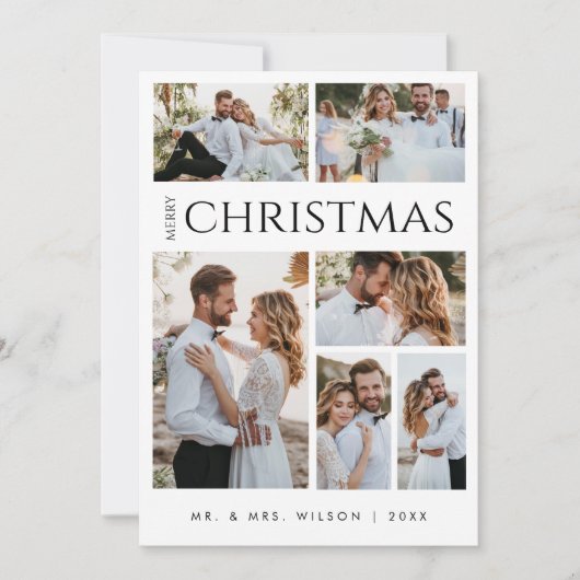 メリークリスマス新婚 |6枚のフォトブラック&ホワイト シーズンカード (正面)