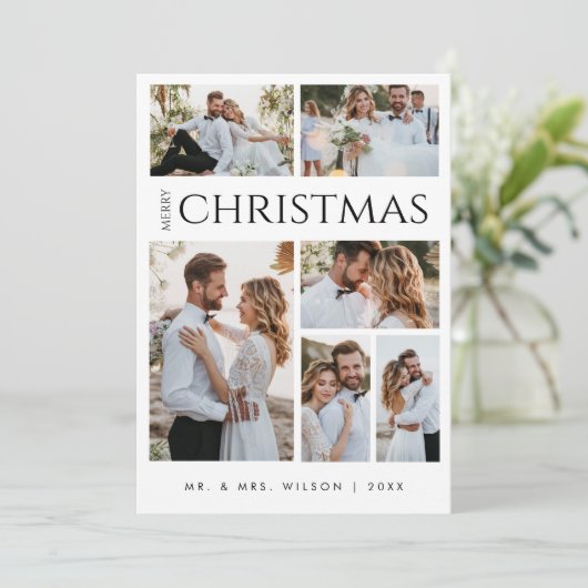 メリークリスマス新婚 |6枚のフォトブラック&ホワイト シーズンカード (スタンド正面)