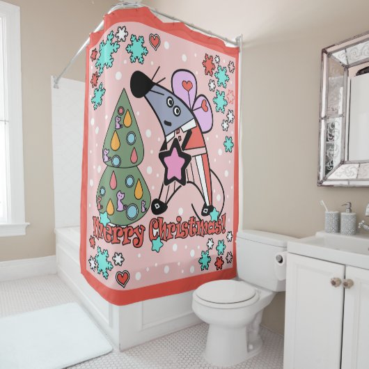 メリークリスマス新年のシンボルマウスかわいい シャワーカーテン (インサイチュ)