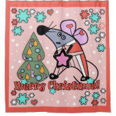 メリークリスマス新年のシンボルマウスかわいい シャワーカーテン (正面)