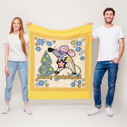 メリークリスマス新年のシンボルマウスかわいい フリースブランケット (インサイチュ)