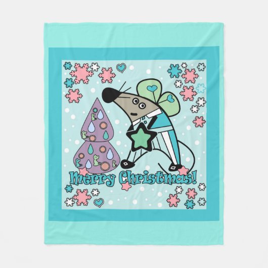 メリークリスマス新年のシンボルマウスかわいい フリースブランケット (正面)