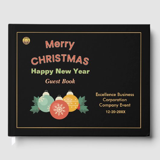 メリークリスマス新年のビジネスロゴカスタム ゲストブック (正面)