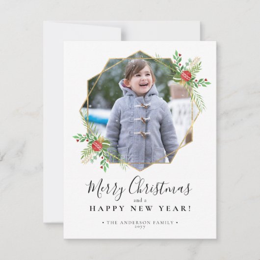 メリークリスマス新年金ゴールド幾何学写真 シーズンカード (正面)