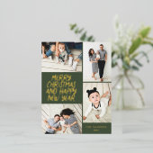 メリークリスマス新年4フォトコラージエバーグリーン 箔シーズンポストカード (立ち正面)