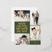 メリークリスマス新年4フォトコラージエバーグリーン 箔シーズンポストカード (正面/裏面)