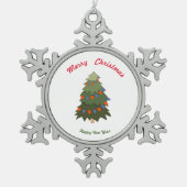 メリークリスマス新年 スノーフレークピューターオーナメント (正面)