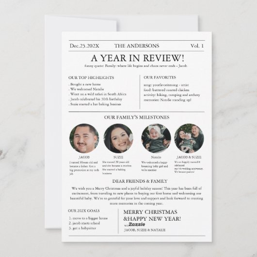 メリークリスマス新聞年レビュー写真 シーズンカード (裏面)