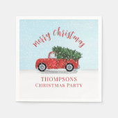 メリークリスマス書道かわいい赤素朴トラック スタンダードカクテルナプキン (正面)
