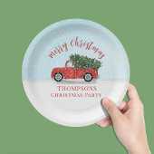 メリークリスマス書道かわいい赤素朴トラック ペーパープレート