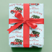 メリークリスマス書道かわいい赤素朴トラック ラッピングペーパーシート