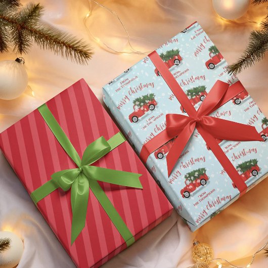 メリークリスマス書道かわいい赤素朴トラック ラッピングペーパーシート