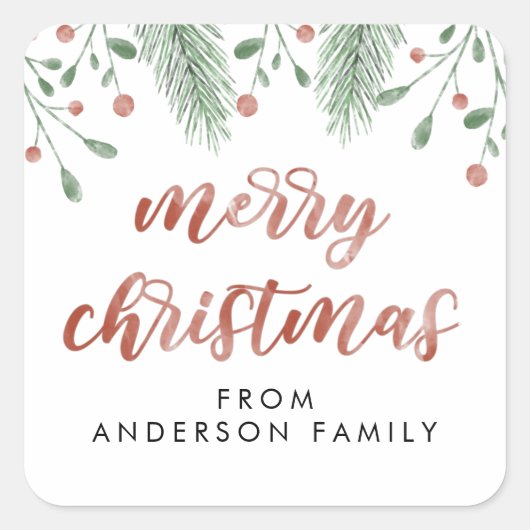 メリークリスマス書道さくらんぼ植物学 スクエアシール (正面)