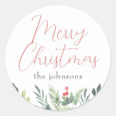 メリークリスマス書道と家族名緑 ラウンドシール (正面)