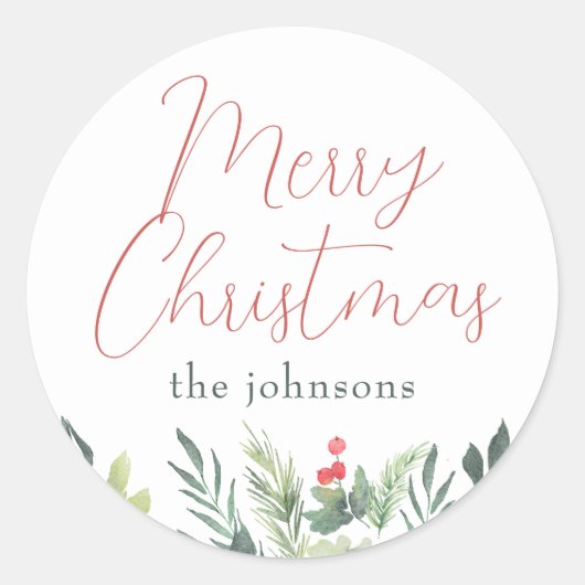 メリークリスマス書道と家族名緑 ラウンドシール (正面)