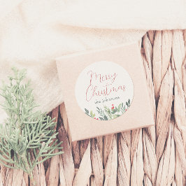 メリークリスマス書道と家族名緑 ラウンドシール