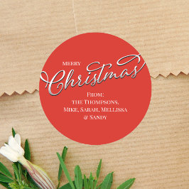 メリークリスマス書道ウィンターレッドグリーンプレイド ラウンドシール