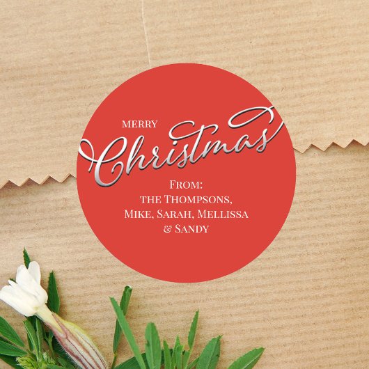 メリークリスマス書道ウィンターレッドグリーンプレイド ラウンドシール