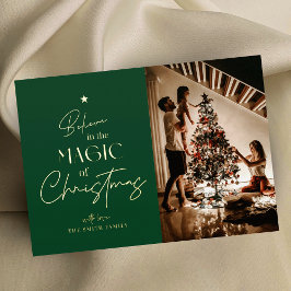 メリークリスマス書道グリーンフォトフォイルカード 箔シーズンカード