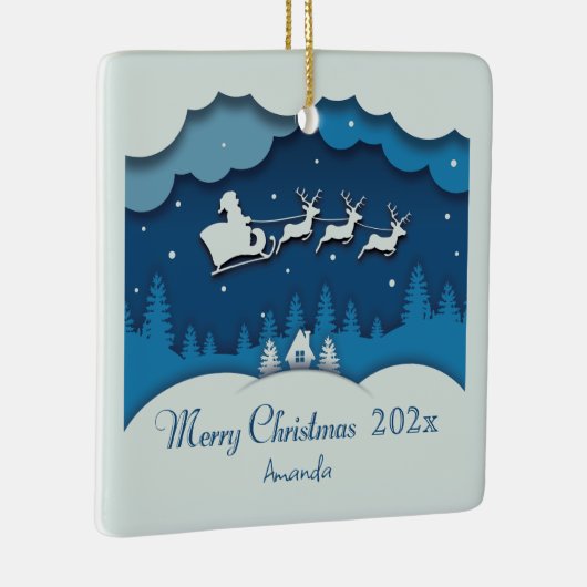 メリークリスマス書道サンタそりトナカイ セラミックオーナメント (右)