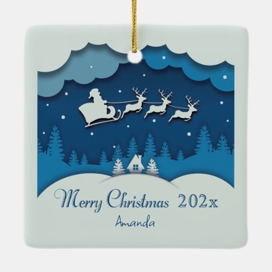 メリークリスマス書道サンタそりトナカイ セラミックオーナメント (裏面)