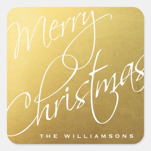 メリークリスマス書道シック金ゴールドカスタム スクエアシール (正面)