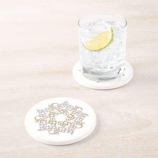 メリークリスマス書道スターアート金ゴールドシルバー コースター (側面)