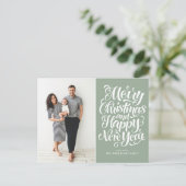 メリークリスマス書道セージ緑の写真 シーズンポストカード (スタンド正面)