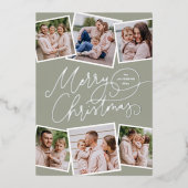 メリークリスマス書道セージ緑6枚 箔シーズンカード (正面)