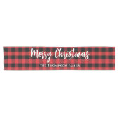 メリークリスマス書道バッファローチェックパターン ショートテーブルランナー (横)