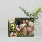 メリークリスマス書道フォトコラージュ金ゴールド 箔シーズンポストカード (立ち正面)