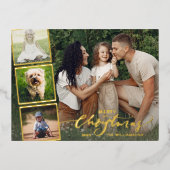 メリークリスマス書道フォトコラージュ金ゴールド 箔シーズンポストカード (正面)