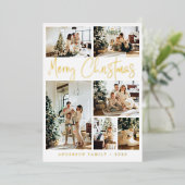 メリークリスマス書道フォトセージグリーン金ゴールド 箔シーズンカード (立ち正面)