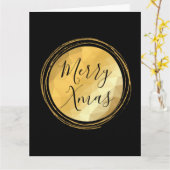 メリークリスマス書道ブラックと金ゴールドの明るいシック カード (黄色い花)