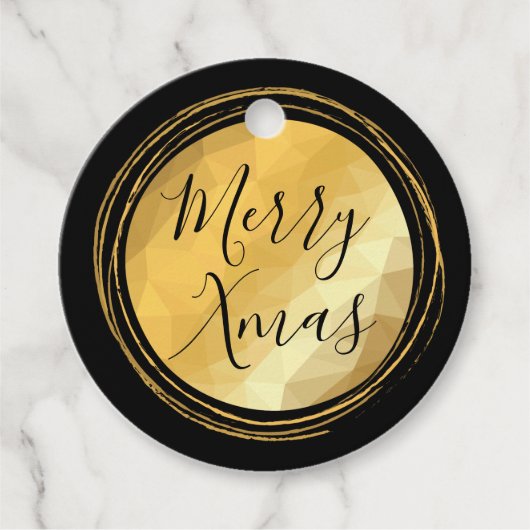 メリークリスマス書道ブラックと金ゴールドの明るいシック フェイバータグ (正面)