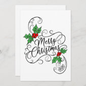 メリークリスマス書道ホリー挨拶 シーズンカード (正面/裏面)