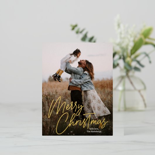 メリークリスマス書道レタリング写真 箔シーズンポストカード (立ち正面)