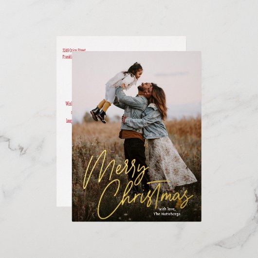 メリークリスマス書道レタリング写真 箔シーズンポストカード (正面/裏面)