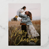 メリークリスマス書道レタリング写真 箔シーズンポストカード (正面)