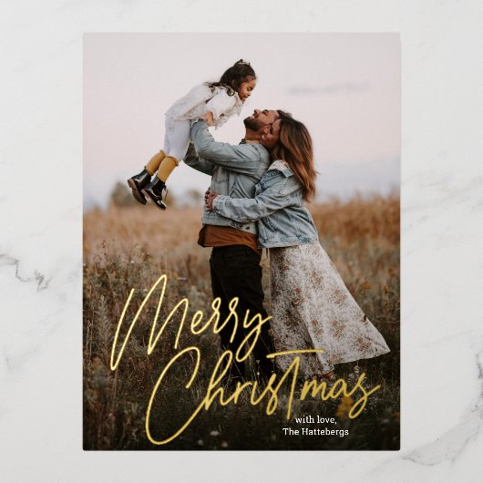 メリークリスマス書道レタリング写真 箔シーズンポストカード (正面)