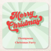 メリークリスマス書道レッドグリーンお洒落 スクエアペーパーコースター (正面)
