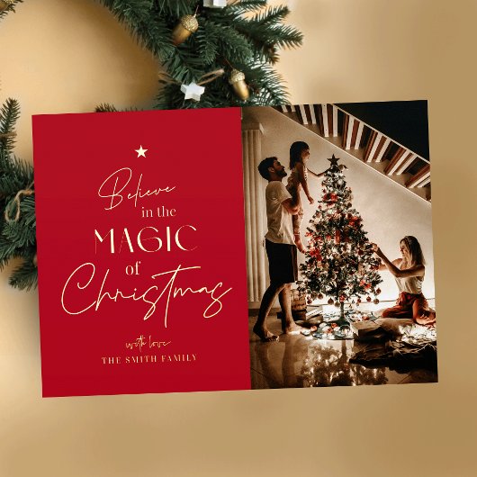 メリークリスマス書道レッドフォトフォイルカード 箔シーズンカード