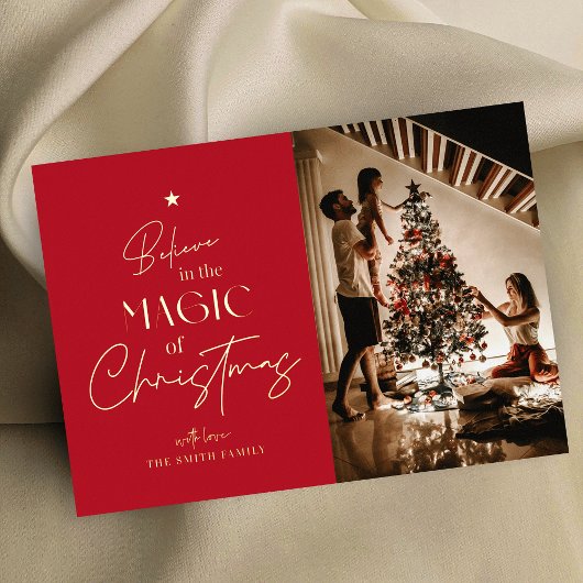 メリークリスマス書道レッドフォトフォイルカード 箔シーズンカード